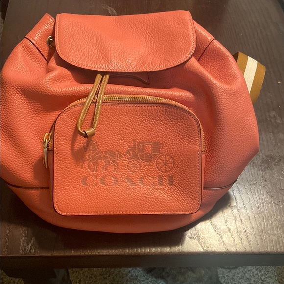 Coach Orange Pebbled Leather Backpack Casual - Picture 1 of 3